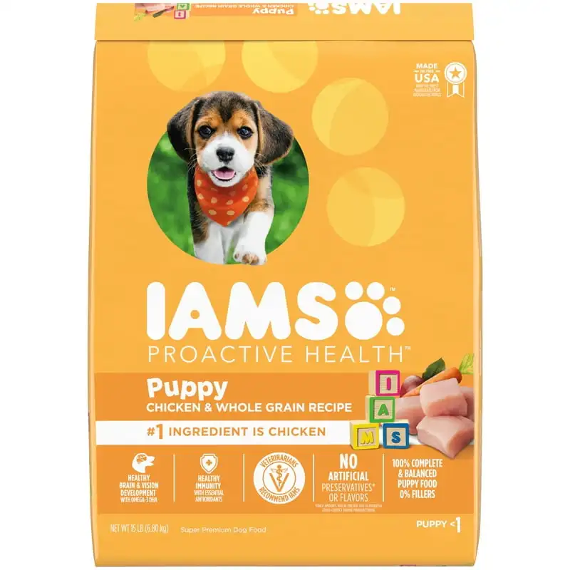 IAMS Chicken Whole Grains Flavor Dry Dog Food for Puppy, 15 lb. Bag