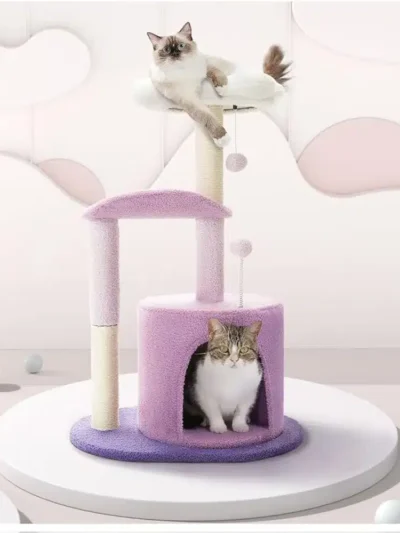 Purple Flower Cat Tower with Scratching Post