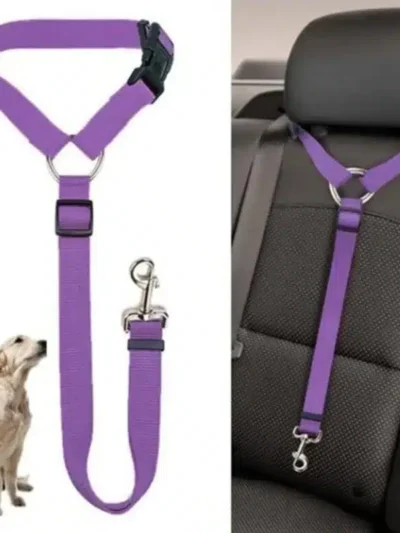 Solid Color Two-in-one Pet Car Seat Belt Nylon Lead Leash Backseat Safety Belt Adjustable Dogs or Cats that attaches to Harness Collar Pet Accessories