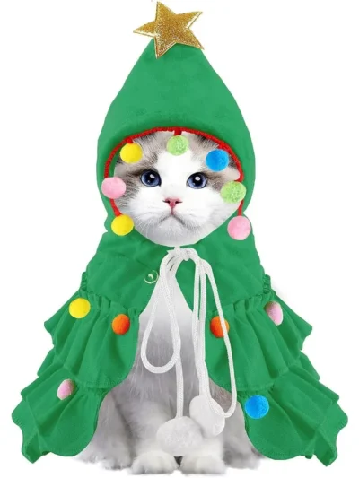 Cat Christmas Tree Cloak with Hat and Star
