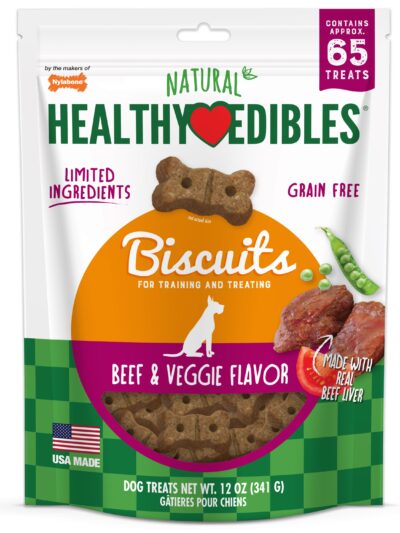 Nylabone Healthy Edibles Biscuits Grain Free Dog Treats Beef & Veggie 1ea/12 oz
