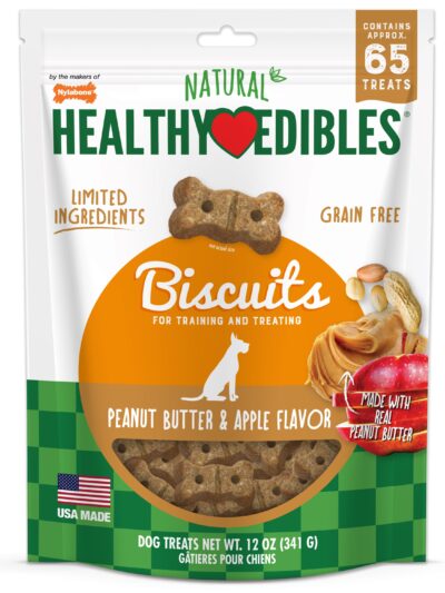 Nylabone Healthy Edibles Biscuits Grain Free Dog Treats Peanut Butter & Apple 1ea/12 oz