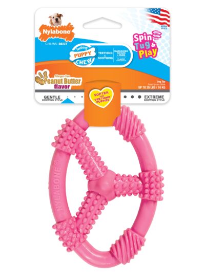 Nylabone Puppy Chew Spin Tug  Play Toy Peanut Butter, Pink, 1ea/Medium/Wolf  Up To 35 Lbs. 1 ct