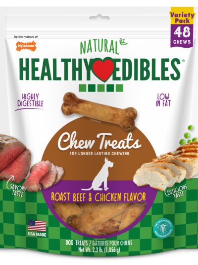 Nylabone Healthy Edibles AllNatural Long Lasting Roast Beef and Chicken Dog Chew Treats Roast Beef Chicken, XS/Petite Up To 15 Lbs. 48 ct