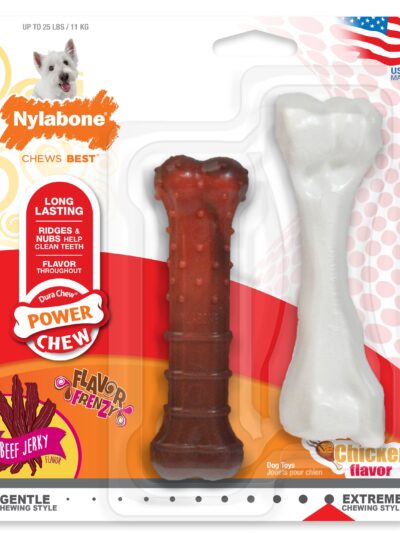 Nylabone Power Chew Durable Dog Chew Toys Twin Pack Beef Jerky & Chicken 1ea/SMall/Regular - Up To 25 Ibs.