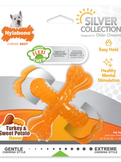 Nylabone Silver Collection Flexi Chew X-Bone Chew Toy for Senior Dogs Turkey & Sweet Potato 1ea/SMall/Regular - Up To 25 Ibs.