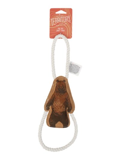 Territory Dog Natural Leather Color Grizzly Bear Tug Toy 14in.