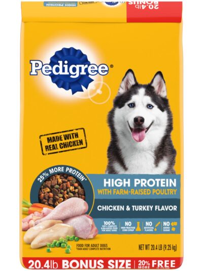 Pedigree High Protein Adult Dry Dog Food w/Farm-Raised Poultry Chicken & Turkey 20.4lb