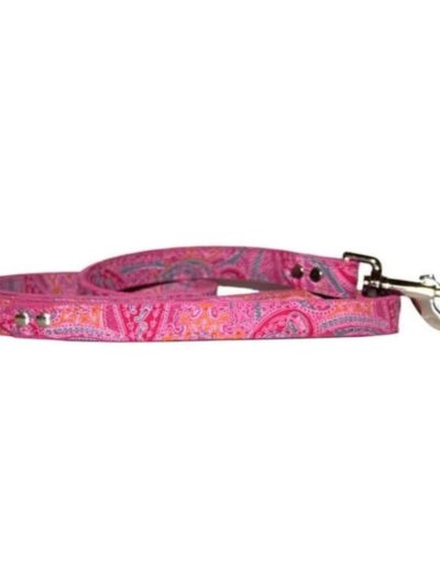 Omni Pet Leather Paisley Dog Leash Pink 3/4in. x 4ft.