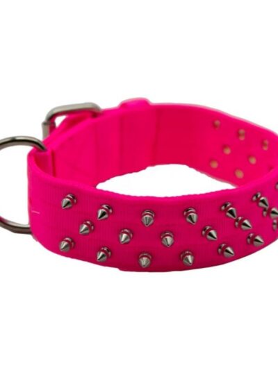 Omni Pet Bravo Nylon Spiked Dog Collar Neon Pink 29in.