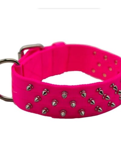 Omni Pet Bravo Nylon Spiked Dog Collar Neon Pink 23in.