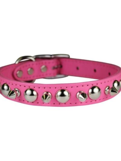 Omni Pet Leather Spike/Stud Dog Collar Pink 3/4 x 16in.