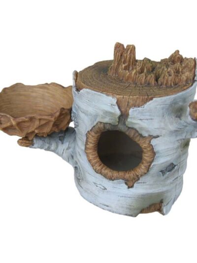 Weco Products Wecorama Sleepy Hollows Birch Den Lodge Terrarium Ornament with Feeder Brown, Silver, 1ea