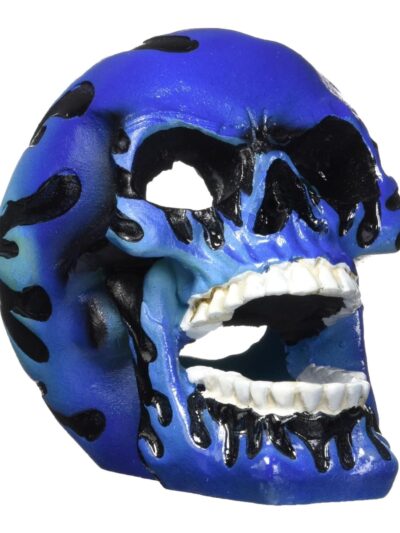 Penn-Plax Flaming Skull Aquarium Ornament Blue 1ea/3.5 in, MD