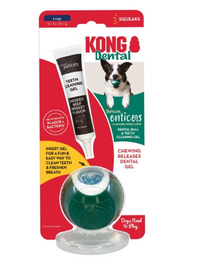 KONG Dental Ball w/Tropiclean Enticer Teeth Cleaning Gel Honey Chicken 1ea/LG, 1 oz