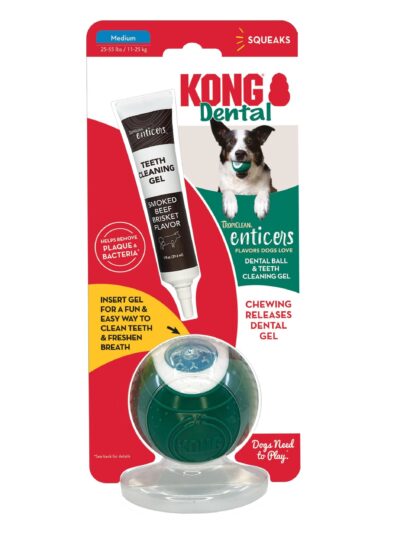 KONG Dental Ball w/Tropiclean Enticer Teeth Cleaning Gel Honey Chicken 1ea/MD, 1 oz