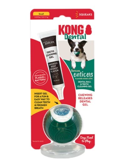 KONG Dental Ball w/Tropiclean Enticer Teeth Cleaning Gel Honey Chicken 1ea/SM, 1 oz
