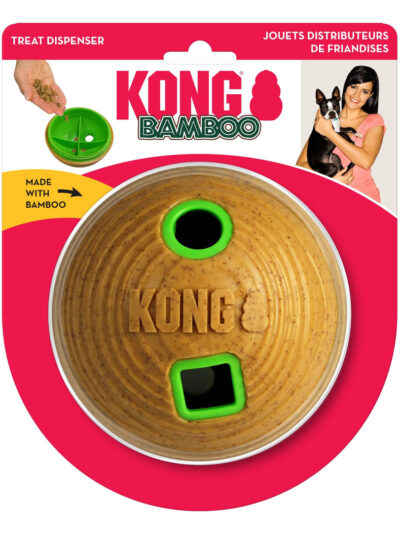 KONG Bamboo Treat Dispenser Ball Dog Toy Tan 1ea/MD, 4.75 in
