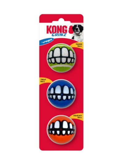 KONG Grinz by Rogz Variety Ball Dog Toys 1ea/SM, 3 pk