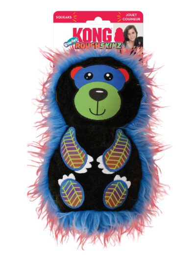 KONG Roughskinz Suedez Bear Squeaker Dog Toy Black 1ea/MD