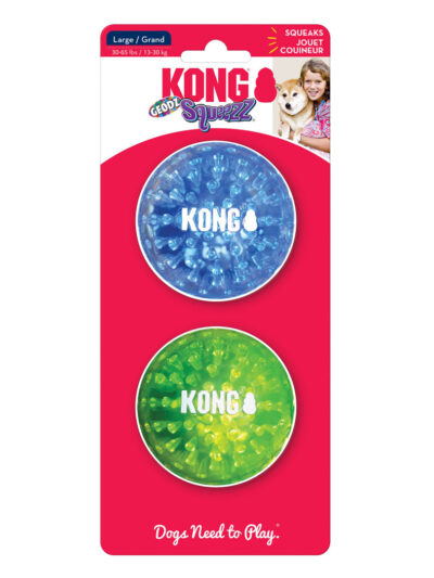 KONG Squeezz Geodz Squeaker Ball Dog Toy Assorted 1ea/LG, 2 pk