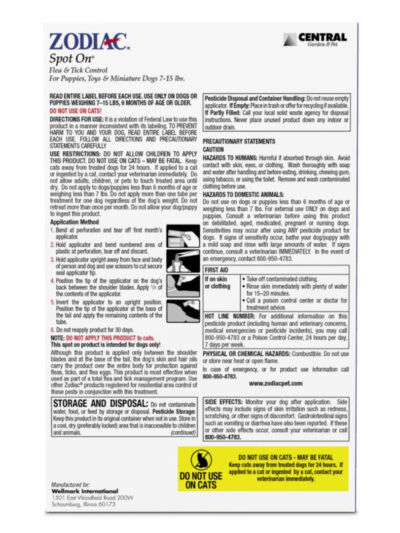 Zodiac Spot On Flea  Tick Control 1ea/Puppies, Toys And Miniature Dogs 715 lb, 4 pk