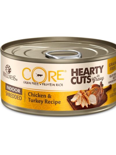 Wellness Cat Core Hearty Cuts Shredded Indoor Chicken Turkey 5.5oz. (Case of 24)