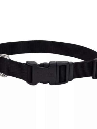 Coastal Adjustable Nylon Dog Collar with Plastic Buckle Black 1ea/3/8 In X 8-12 in