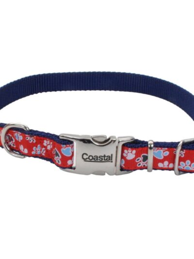 Ribbon Adjustable Nylon Dog Collar with Metal Buckle Red 1ea/5/8 In X 12-18 in