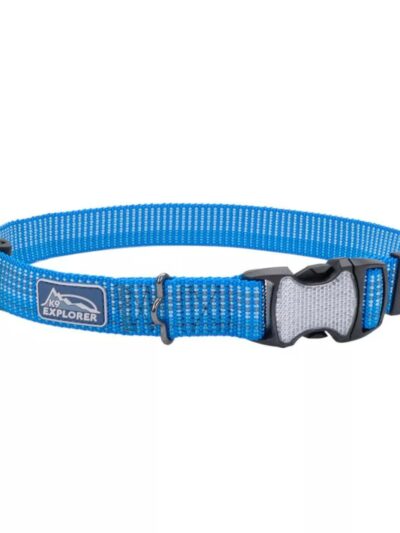 K9 Explorer Brights Reflective Adjustable Dog Collar Lake Large 1"x 18"-26"