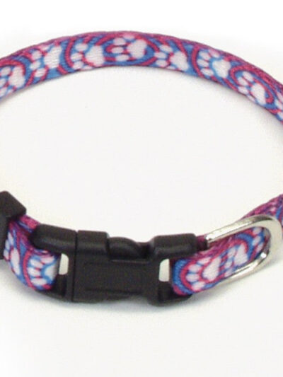 Coastal Lil Pals Adjustable Patterned Collar Light Blue Paw 5/16X8-12In