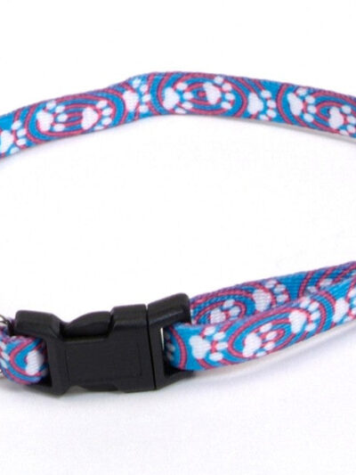 Coastal Lil Pals Adjustable Patterned Collar Light Blue Paw 5/16X6-8In