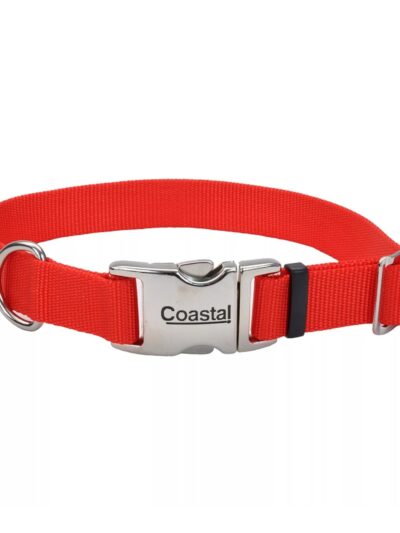 Coastal Adjustable Nylon Collar With Coastal Titan Metal Buckle Red 5/8X14In