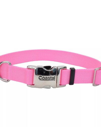 Coastal Adjustable Nylon Collar With Coastal Titan Metal Buckle Bright Pink 5/8X14In