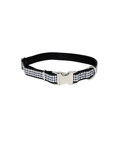 Coastal Pet-Pet Attire Coastal Ribbon Adjustable Nylon Collar With Aluminum Buckle 5/8 Inch X 12 Inch Houndstooth