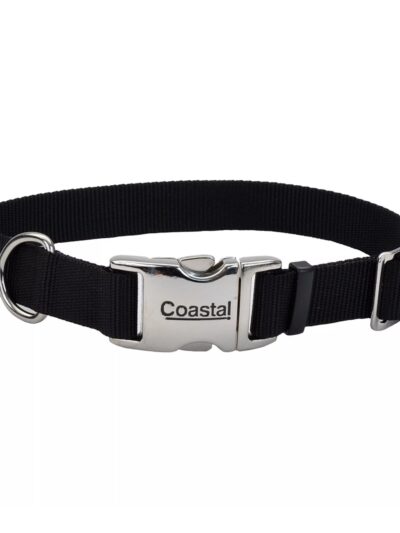 Coastal Adjustable Nylon Dog Collar with Titan Metal Buckle Black 1ea/1 In X 18-26 in