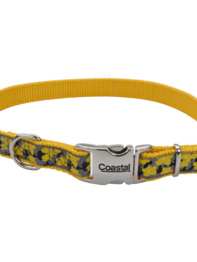 Ribbon Adjustable Nylon Dog Collar with Metal Buckle Yellow 1ea/5/8 In X 12-18 in
