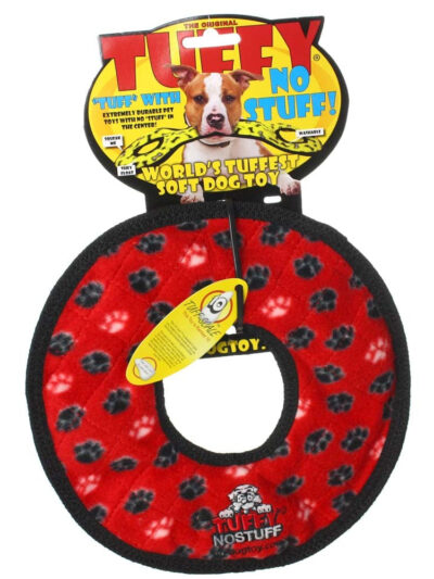Tuffy NO STUFF Ultimate Ring Dog Toy Red Paw, 1ea/9 in