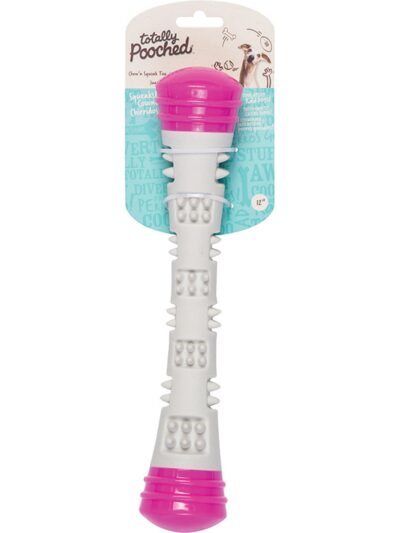 Messy Mutts Totally Dog Chew N Squeak Stick Grey Pink Large