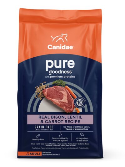 CANIDAE PURE Farm To Bowl GrainFree LID Dry Dog Food Bison, Lentil  Carrot, 1ea/21 lb
