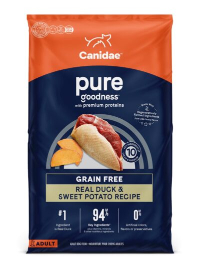 CANIDAE PURE Farm To Bowl GrainFree LID Dry Dog Food Duck Sweet Potato, 1ea/22 lb