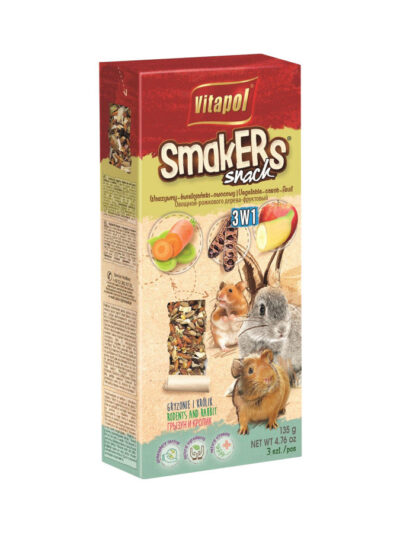 A & E Cages Smakers Rabbit & Rodent Triple Pack Treat Stick Veggie/Carob/Fruit, 1ea/3 pk