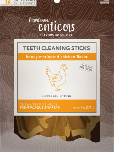 TropiClean Enticers Teeth Cleaning Sticks for Dogs Honey Marinated Chicken 1ea/12 ct