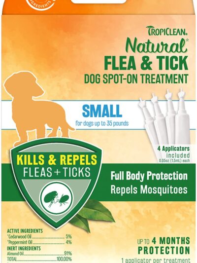 TropiClean Natural Flea & Tick Spot On Treatment for Dogs 3 Applicator 1ea/6Pc, SM