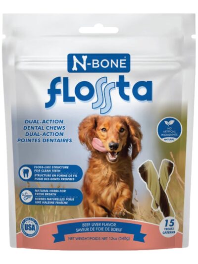 N-Bone Dog Flossta Dental Chews Beef 15 Pack 12oz.