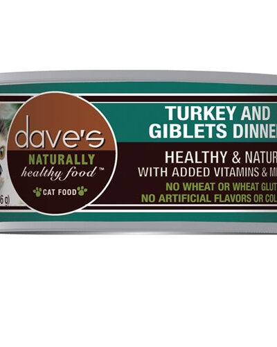 Daves Naturally Healthy Cat Food; Turkey and Giblets Dinner 5.5oz. (Case of 24)