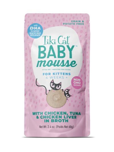 Tiki Pet Cat Mousse Kitten Chicken, Tuna, Chicken Liver 2.4oz. (Case of 12)