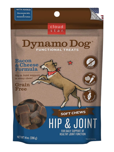 Cloud Star Dynamo Dog Hip and Joint Soft Chews Bacon and Cheese Formula Dog Treats; 14oz. Bag