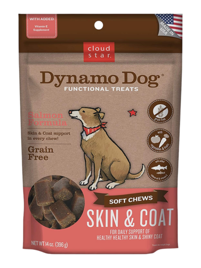 Cloud Star Dynamo Dog Skin and Coat Soft Chews Salmon Formula Dog Treats; 14oz. Bag
