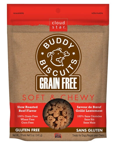 Cloud Star Grain-Free Soft and Chewy Buddy Biscuits With Slow Roasted Beef Dog Treats; 5-Oz. Bag